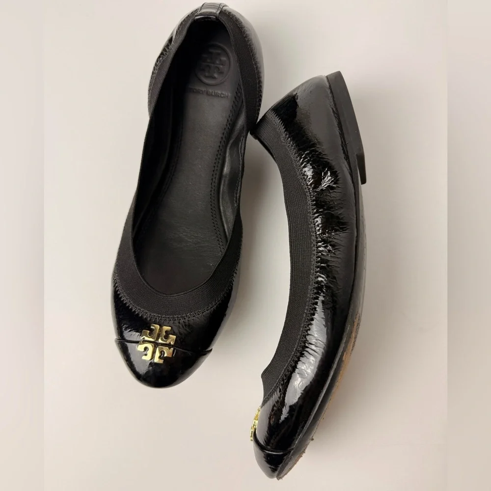 Tory Burch Jolie‎ Leather Ballet Flats Black Size 7.5